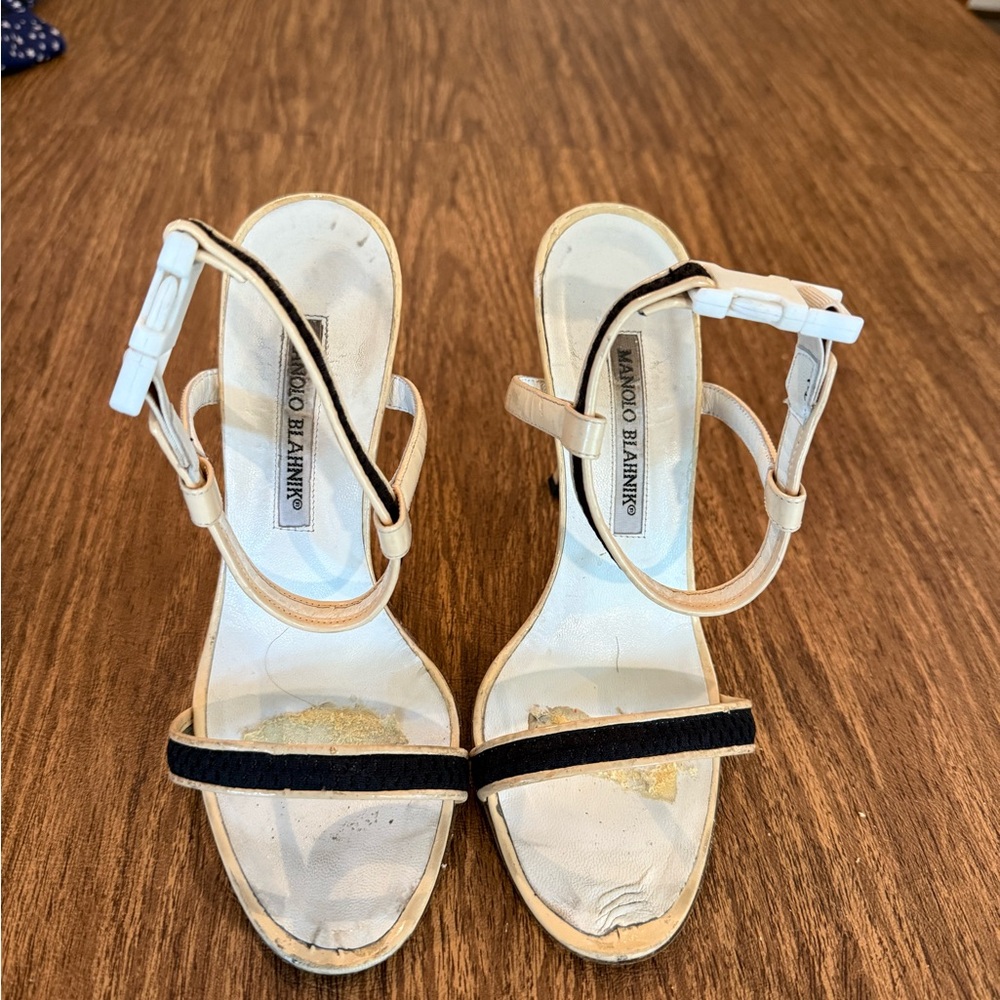 Manolo Blahnik Black and White Heeled Sandals